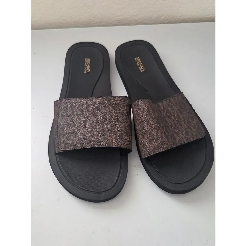 Michael Kors Brown Logo Slide Sandals